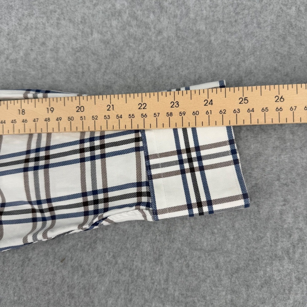 Peter Millar Mens Medium White Blue Brown Plaid Cotton Button Down Shirt LS - Picture 7 of 12